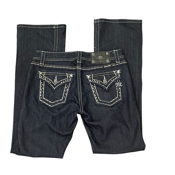 Miss Me Dark Denim Jeans with Unique Button Silver Sequins Detail - Picture 1 of 12